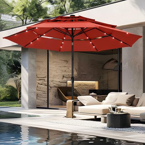 10ft Outdoor Patio Umbrella with Solar Lights