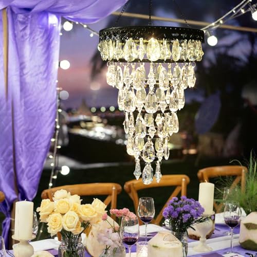 Solar Hanging Crystal Chandelier Outdoor Waterproof Garden Light