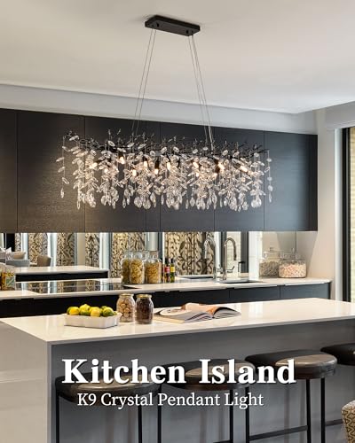 Modern Black Crystal Chandeliers for Living Room