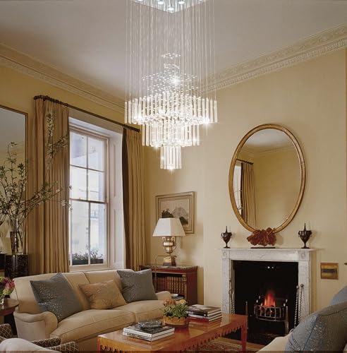 Crystal Chandelier Modern Chandelier Modern 8 Lights Square Chandelier Light Luxury 3 Tier Crystal Raindrop Chandeliers Flush Mount Ceiling Light Pendant for Foyer Modern Chandeliers for Entryway