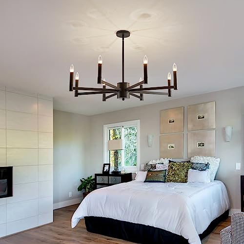 8 Light Black Farmhouse Candle Chandeliers Modern Matte Ceiling Light Fixture Industrial Hanging Lighting for Dining Room Living Room Bedroom Kitchen Island Foyer