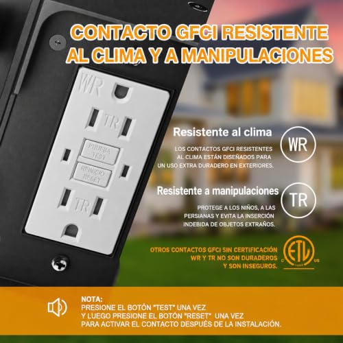 Porch Light with GFCI Outlet Aircraft Grade Aluminum Alloy Black 2PCS (2 Count)