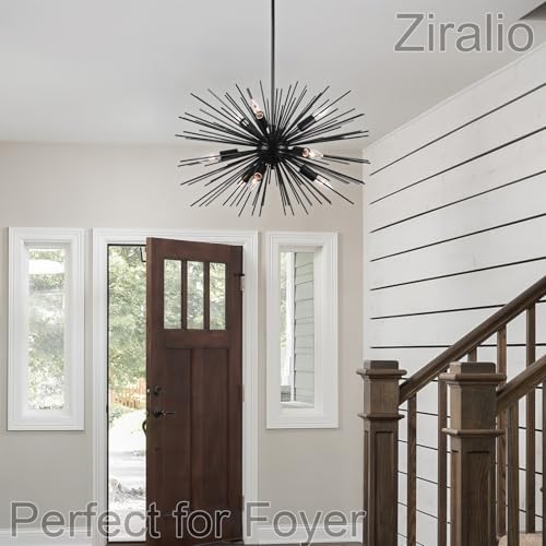 24in 9 Light Black Sputnik Chandelier Mid Century Modern