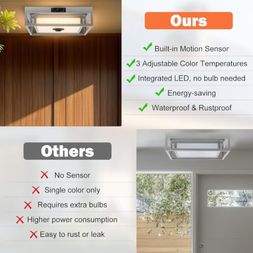 Gray Motion Sensor LED Outdoor Ceiling Light 10.5" Square Dusk to Dawn