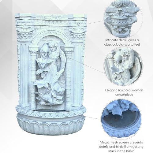 30.3" Solar Powered Outdoor Wall Fountain with Flower Maiden Statue