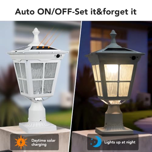 Cast Aluminum Solar Post Light Waterproof LED with Glass Outdoor Dusk to Dawn Pillar Lights ST4311AQ for Pier Mount Pillar Gates Garden Pole Column Yard Path Driveway