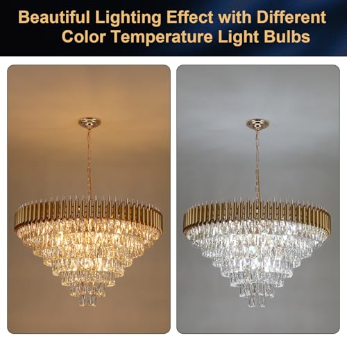 35" Large Foyer Chandeliers Modern Gold Crystal Chandeliers for Staircase