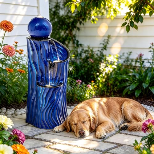 32"Ceramic 3 Tier Sphere Outdoor Water Fountain