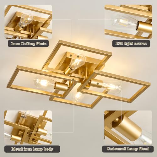 Gold Industrial Semi Flush Mount Ceiling Light Kitchen Light Fixtures 4