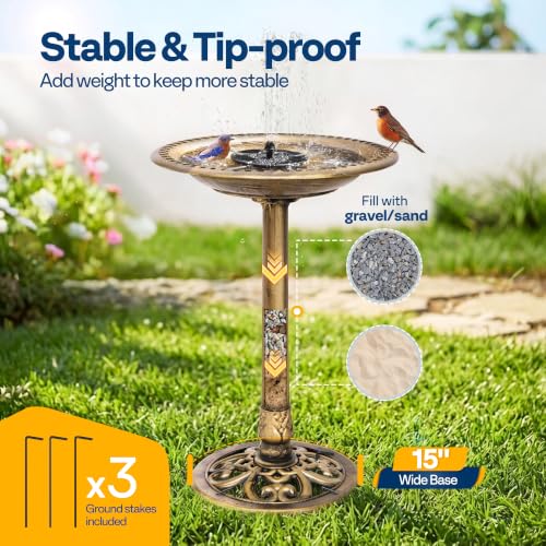 Bird Bath with Solar Fountain for Outside