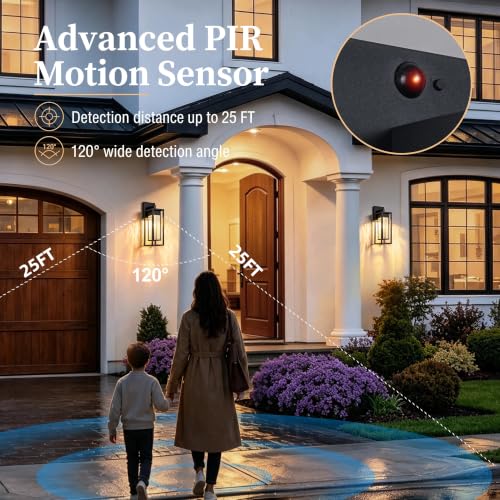Upgraded LED Motion Sensor Outdoor Wall Lantern 2 Pack (2 Count)