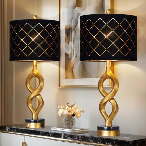 30" Black and Gold Table Lamps Set of 2 for Bedroom (2 Count)