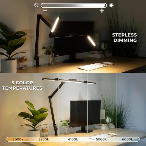 LED Desk Lamp with Adjustable Swing Arms and Clamp Base