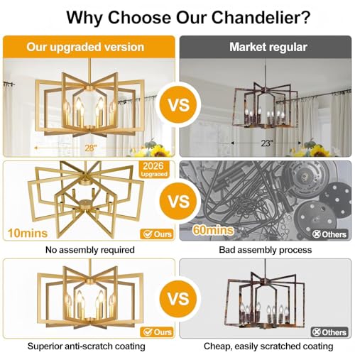 25" 61" Height Adjustable Modern Gold Chandelier for Dining Room
