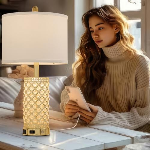 24in Crystal Table Lamp Set of 2 Bedroom Lamps for Night Stand (2 Count)