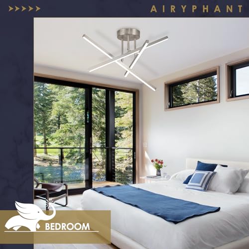 Modern LED Chandelier 24W Dimmable Nickel Semi Flush Mount Ceiling Light Fixture for Kitchen Dining Room Foyer Entry