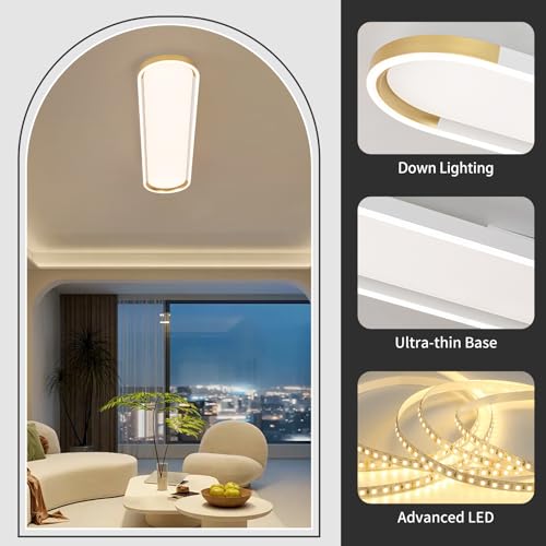 Modern LED Ceiling Light Dimmable Linear Ceiling Light 39.4in Semi Flush Mount Long Lights with Remote Control and Side Lighting for Living Room Kitchen Dining Room White & Gold