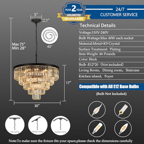 Black Crystal Chandeliers for Living Room