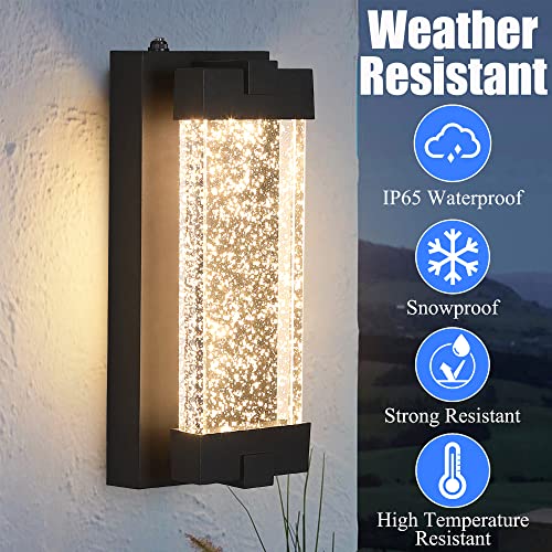 Black Wall Sconce with K9 Crystal Bubble and Dusk to Dawn Sensor