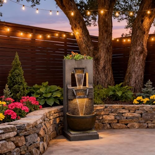 39H Modern Outdoor Water Fountain with LED Light