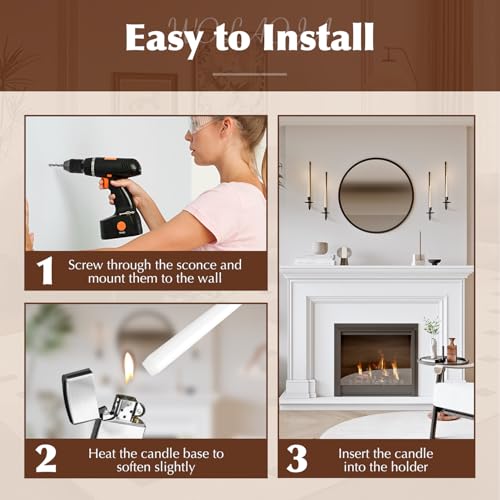Metal Wall Candle Sconce Holder Set of 4 Wall Mount Candle Holder Pillar Holder Black Modern Wall Candle Sconces Hanging for Living Room Farmhouse Fireplace Wedding (4 Count)