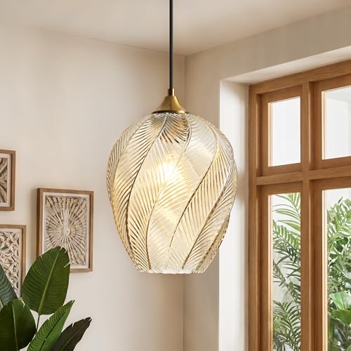 Amber Glass Pendant Lights Kitchen Island Gold Hanging Ceiling Light 8"