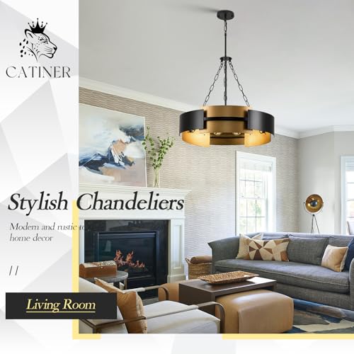 24" 6 Light Industrial Drum Chandelier with Black Gold Metal (6 Count)