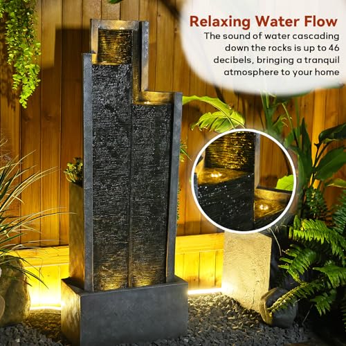 49.6H Modern Outdoor Water Fountain with LED Light Garden