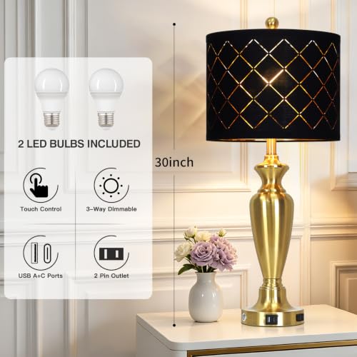 30" Tall Gold Table Lamps Set of 2 for Living Room & Bedroom (2 Count)