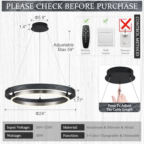 LED Black Ring Chandelier Dimmable Round Chandelier Entryway Chandeliers