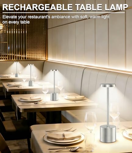 Silver Cordless Table Lamp Rechargeable (2 Count)