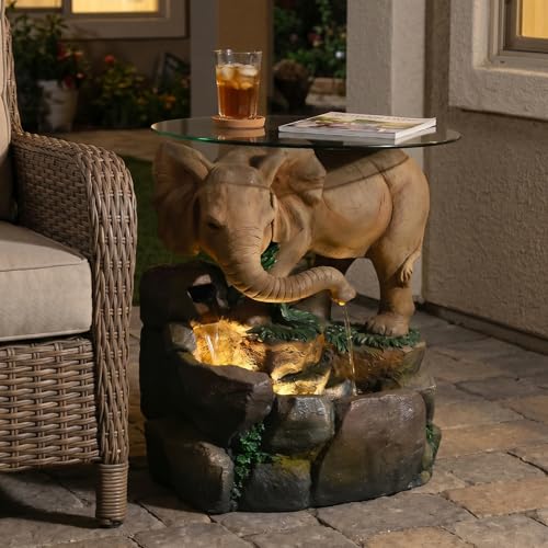 Elephant Outdoor Water Fountain with Glass Tabletop