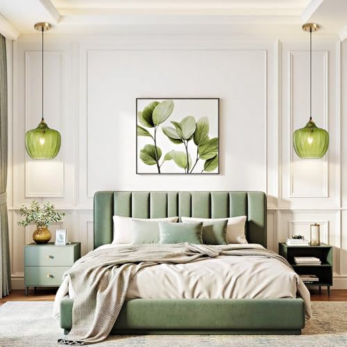 Green Glass Pendant Lights Kitchen Island Gold Hanging Ceiling Light 9.45"