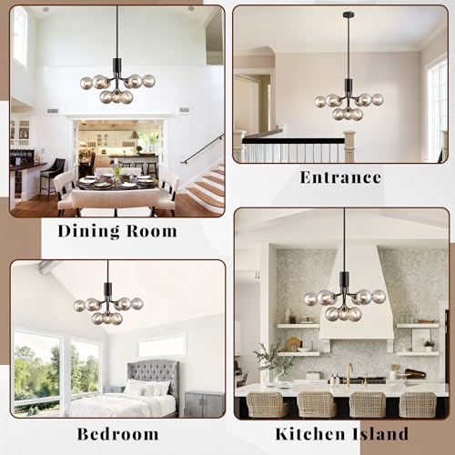 9 Light Smoked Glass Chandelier Globe Sputnik Chandeliers Dia 26.7''