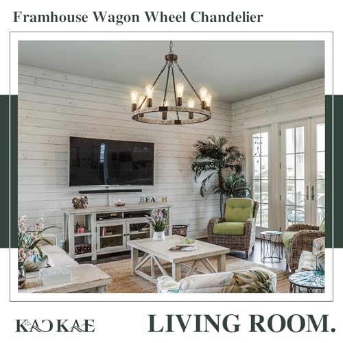 Farmhouse Wagon Wheel Chandelier 23.6" Wooden Chandelier Light Fixture 8