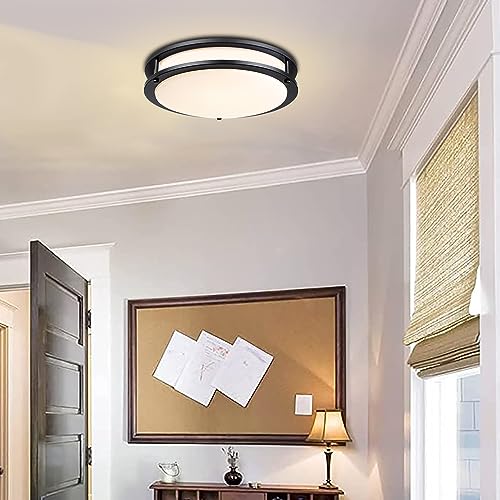 16 Inch Black Flush Mount Ceiling Light Fixture for Bedroom Bathroom