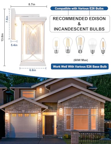 White Outdoor Sconce Dusk to Dawn Exterior Light Fixtures Wall Mount Porch Light Modern Outdoor Wall Light Aluminum with Crack