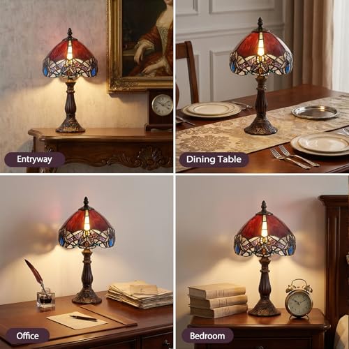 Table Lamp 8 Inch Small Purple Burgundy Stained Glass Lamp