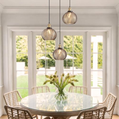 3 Light Vintage Amber Striped Glass Cluster Pendant Light