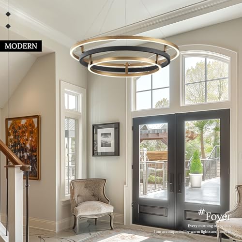 3 Ring LED Chandelier Modern Chandeliers Black Gold Brass Dimmable 31''