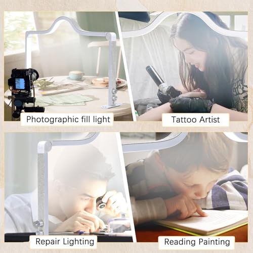 Nail Light for Desk Half Moon Light for Nail Desk 34Inch Foldable LED Table Lamp Manicure for Table Adjustable Dimmable Half Moon Lamp for Lash Beauty Tattoos Crafts White