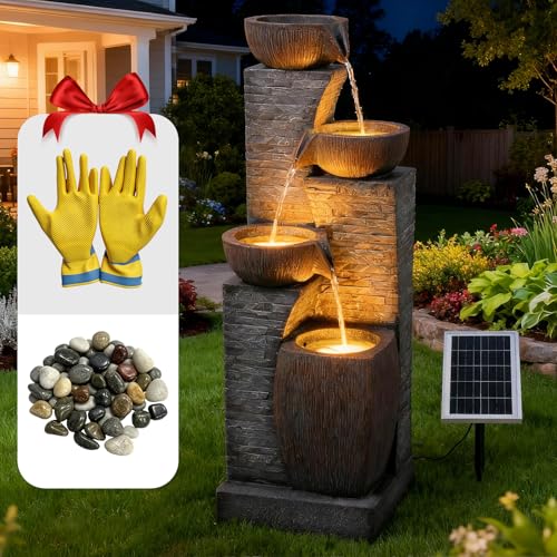 Outdoor Water Fountain 4 Tiers Stone Texture Modern Fountains