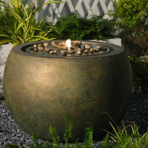 Garden Water Fountain Outdoor Large Round Bubbler Water Feature Indoor with Lights & Pump for Patio Pool Pond Yard Home Decor Gold