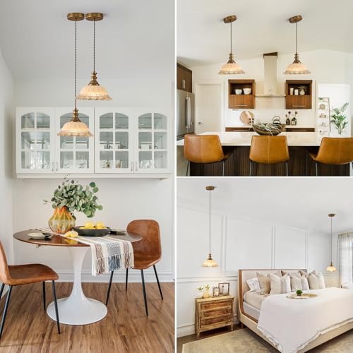 Glass Pendant Lights Modern Pendant Lighting Fixtures Hanging Lamp for Kitchen Island Bedroom Dining Room Coffee Shop Hallway Brown and Brass 2 Pack (2 Count)