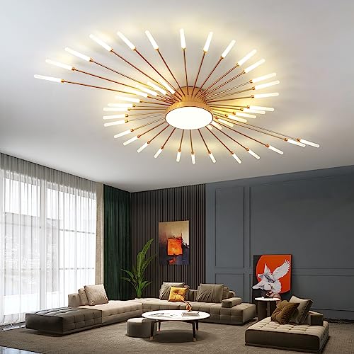 50.4" Ceiling Light Modern Flower Shape Ceiling Lamp for Living Room Dining Room Semi Flush Mount Metal Acrylic Sputnik Firework Petal LED Lighting Fixture