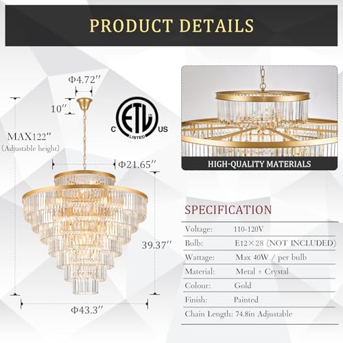 43.3" Large Crystal Chandelier