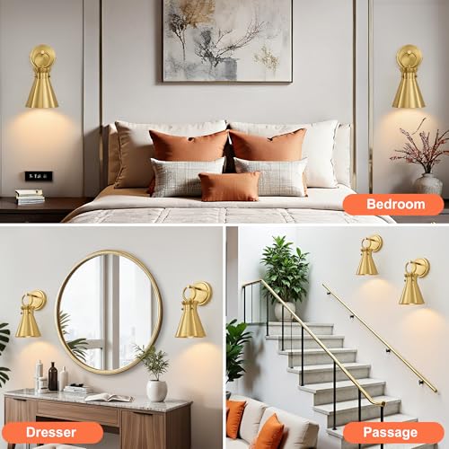 Wall Sconces Set of 2 for Bathroom 6" Gold Metal Shade