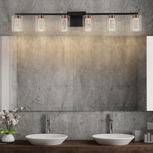 6 Light Black and Gold Vanity Light with 3 Color Modes