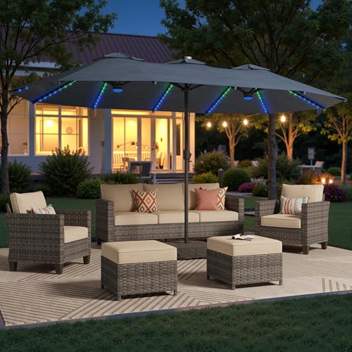 15Ft Patio Umbrella With Multicolor Solar Light