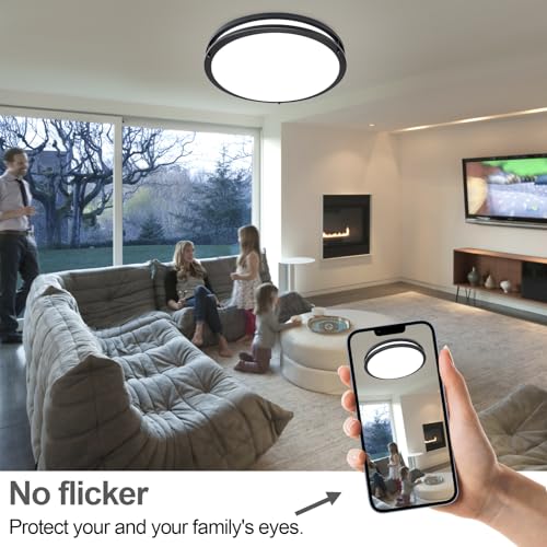 16inch LED Flush Mount Ceiling Light Fixture Dimmable Matte Black (2 Count)